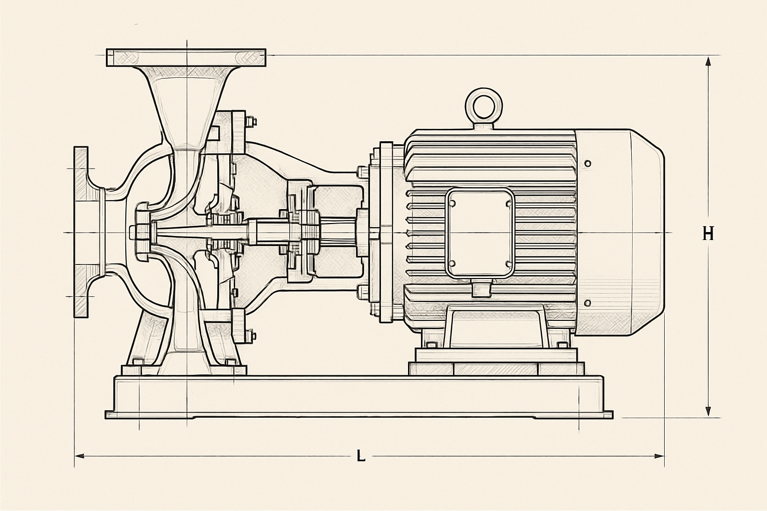 泵体剖面与技术图纸